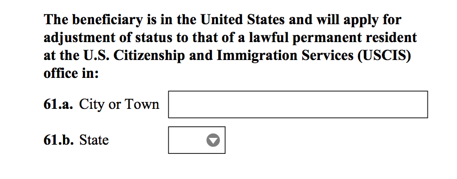 Questions 61.a, 61.b. USCIS office in U.S.