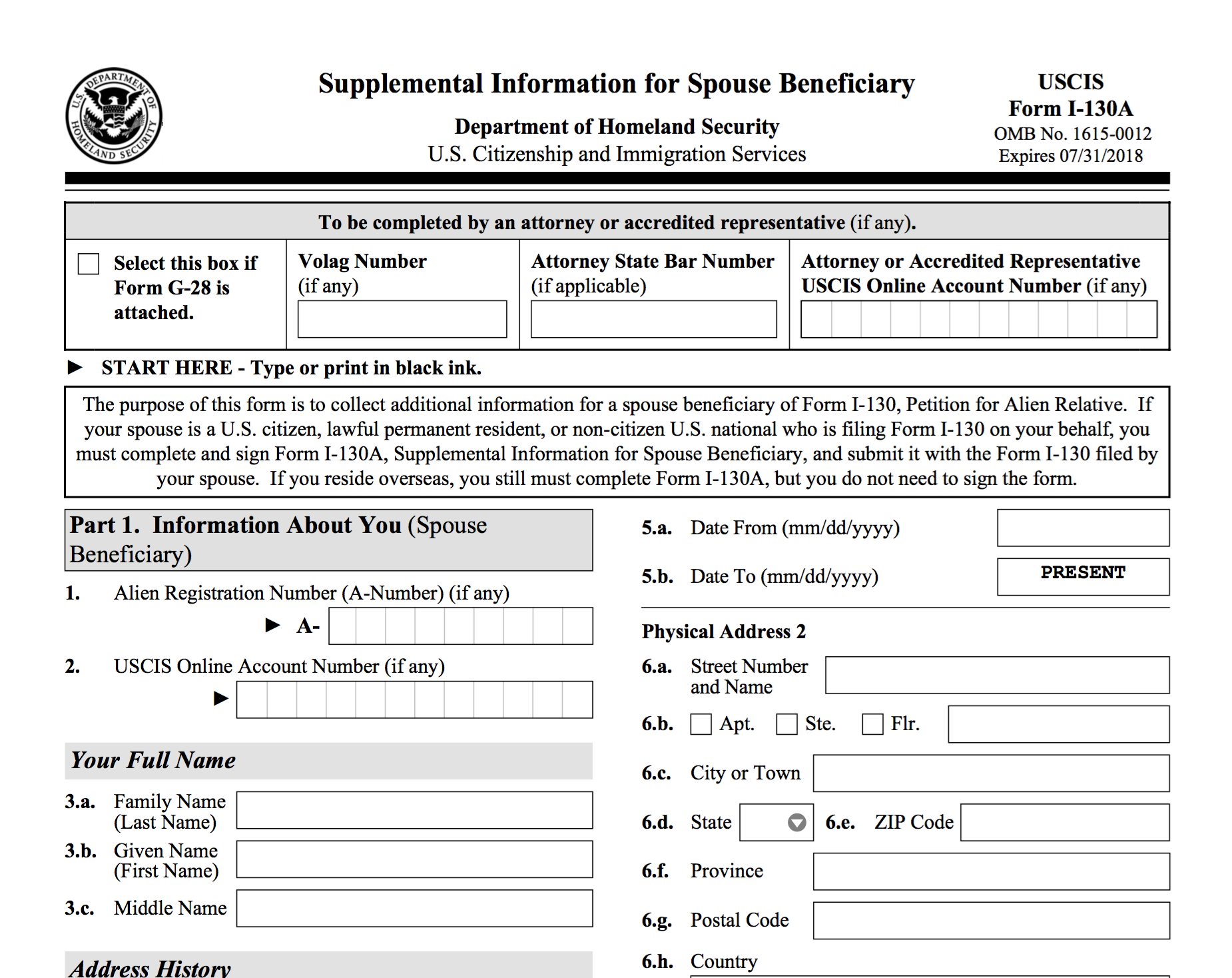 Form I-130A