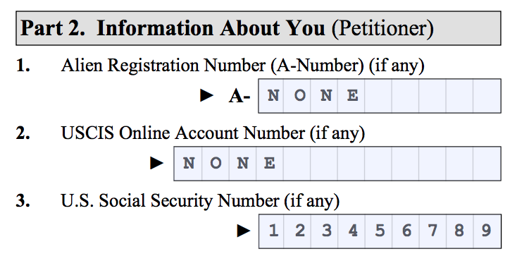 Part 2. Questions 1, 2. Petitioner Information.