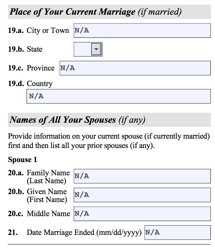 Questions 19c - 21. Spouse N/A