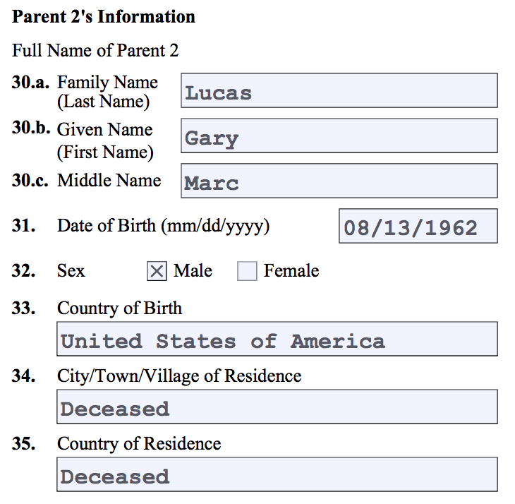 Part 2. Information About Your Parents.