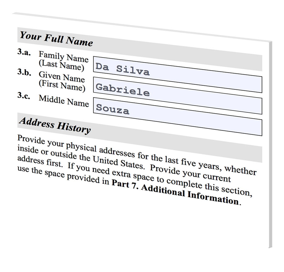 I-130A Applicant Name