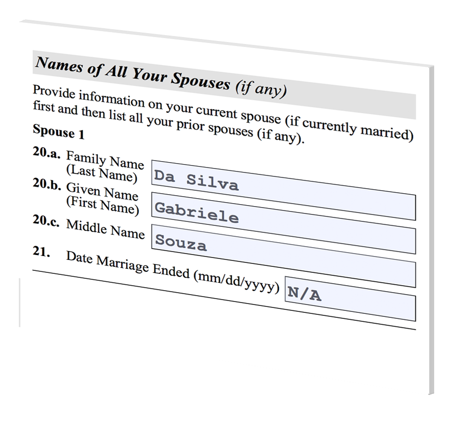 Spouse name in I-130