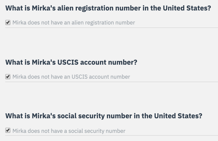 Applicant Government Numbers